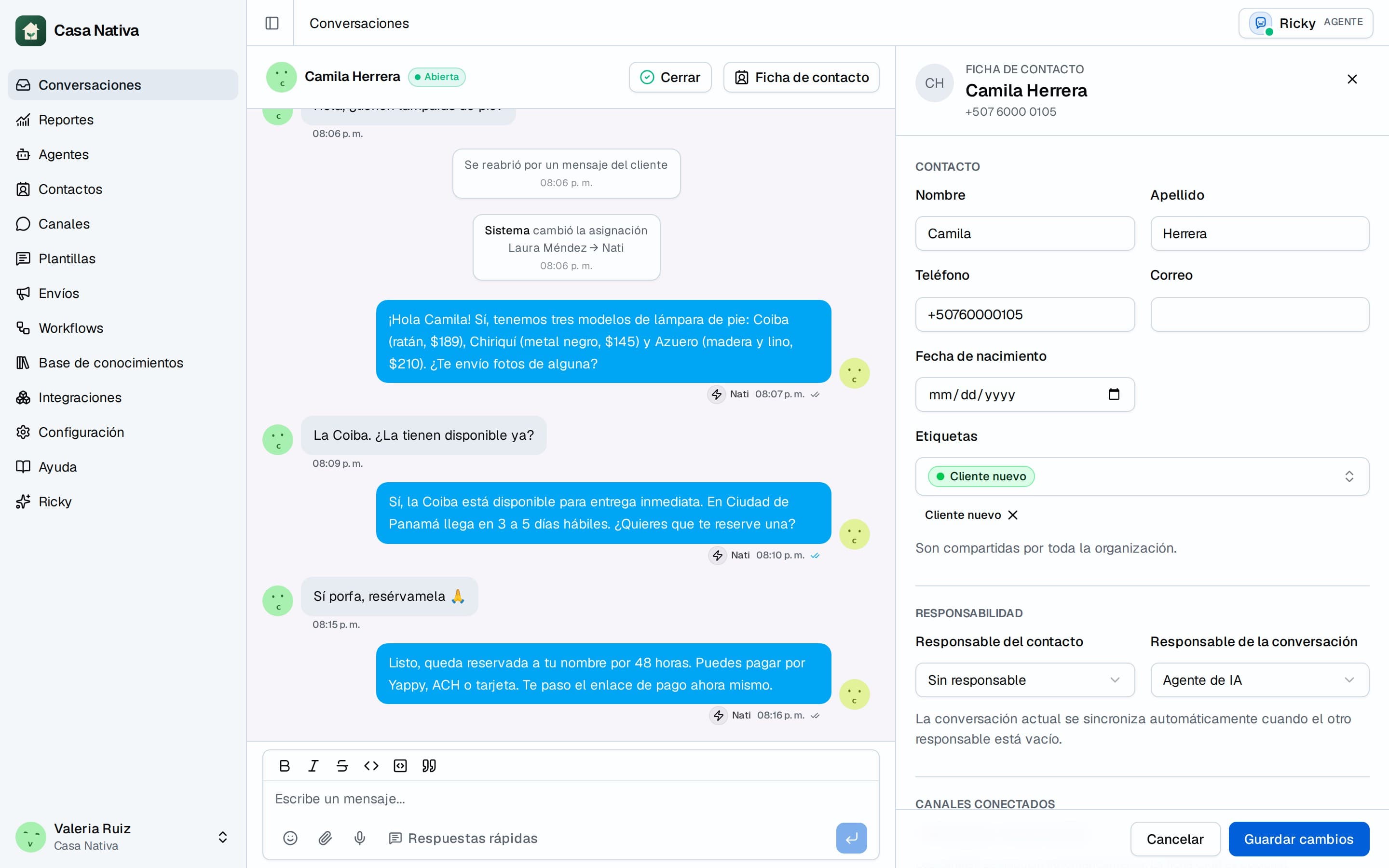 Instagram conversation with the contact profile open next to it: username, tags and owner